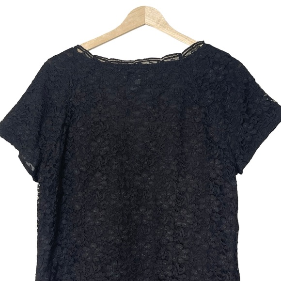 Talbots VTG Black Lace V-Neck Pullover Blouse Size 14 Short Sleeve Zip Lined NEW - Picture 5 of 12